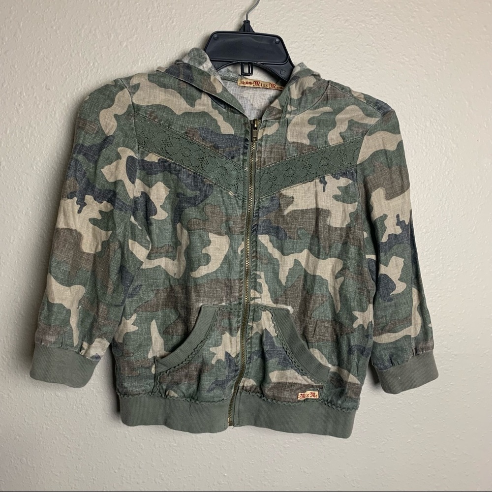 Miss me cropped zip hoodie jacket camouflage 100% linen